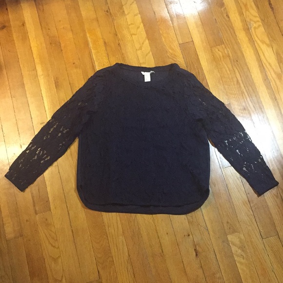 H&M Tops - NWOT H&M Navy Blue Lace Long-sleeve Top